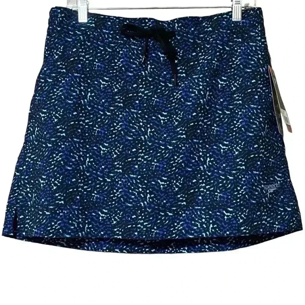 Speedo Women’s Blue Print Swim Skort Medium UPF 50+ Stretch Beach Resort NWT